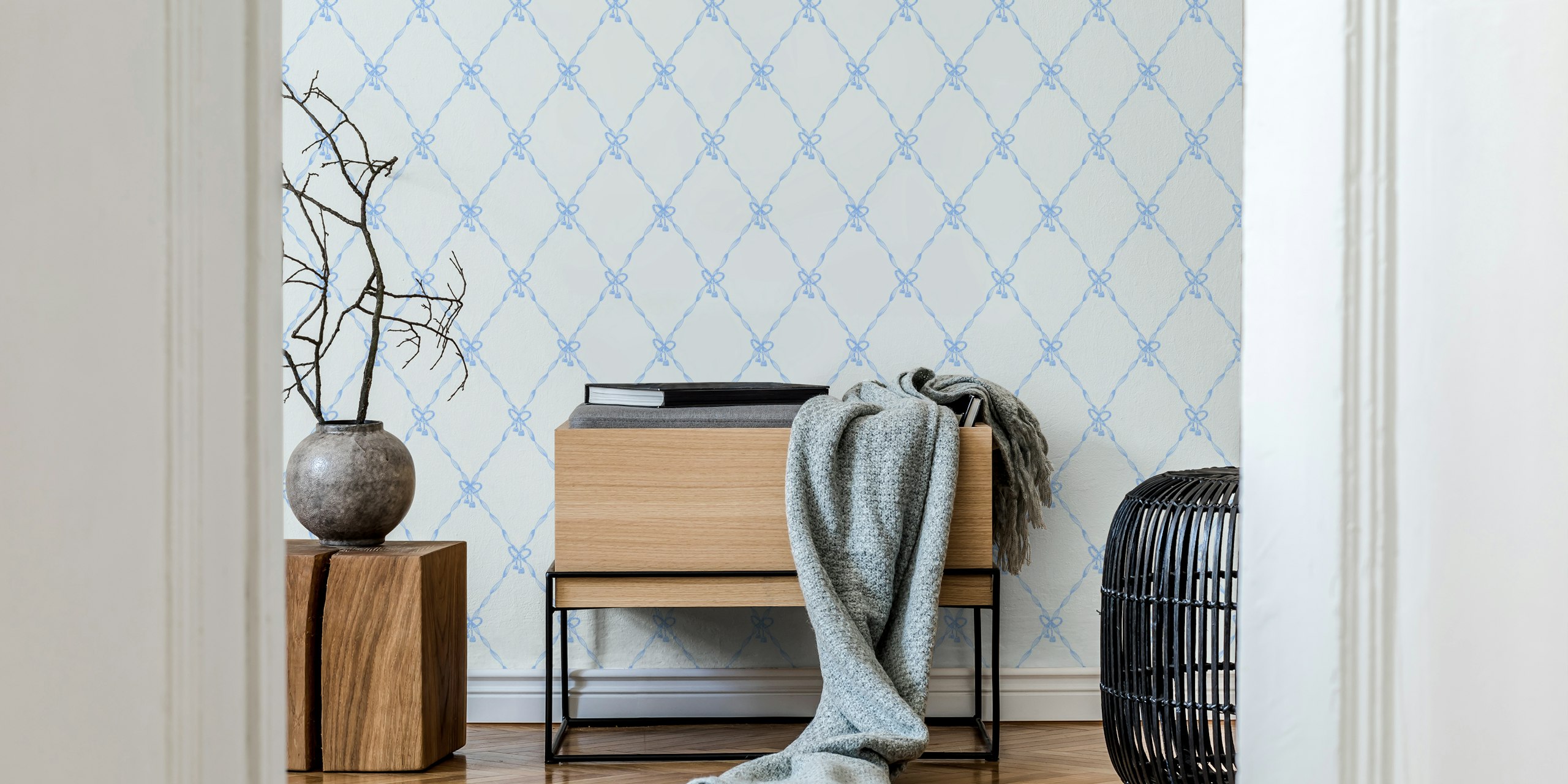 Nautical Blue Bows wallpaper in a room