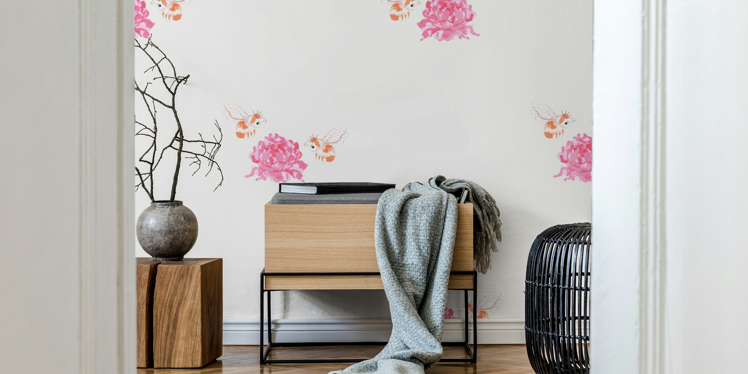 Design De Papier Peint Floral Avec Kuchika Rahasya - Flower And Bee Et Des Abeilles