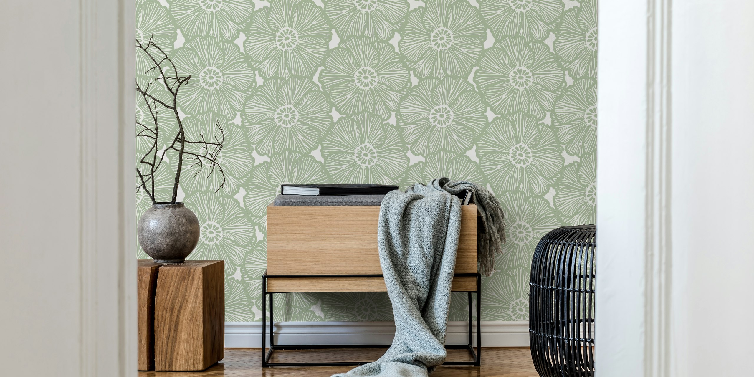Carta da parati Zebra Flower in una stanza sage green