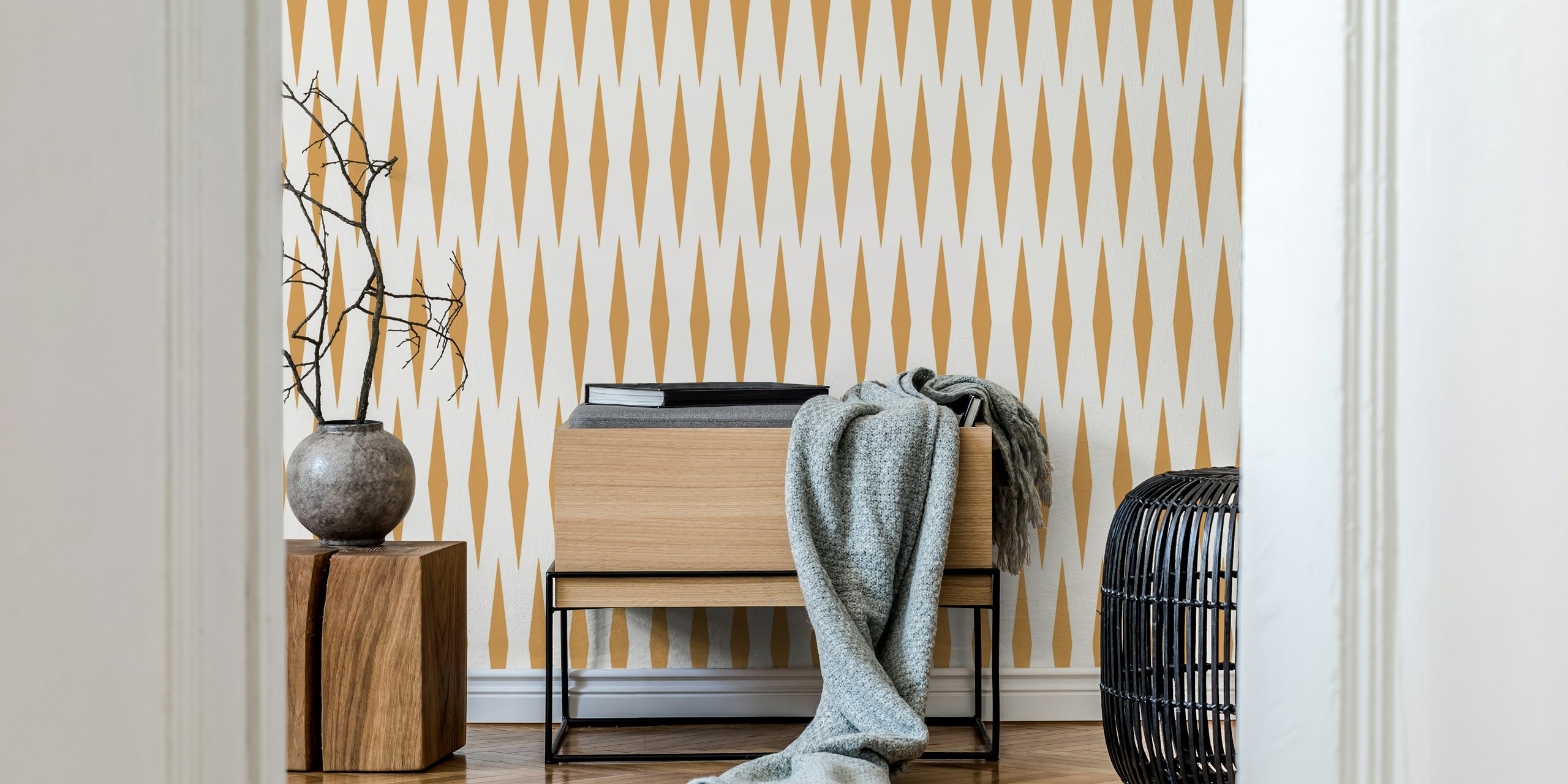 Diamond Stripes Geometric mustard yellow wallpaper
