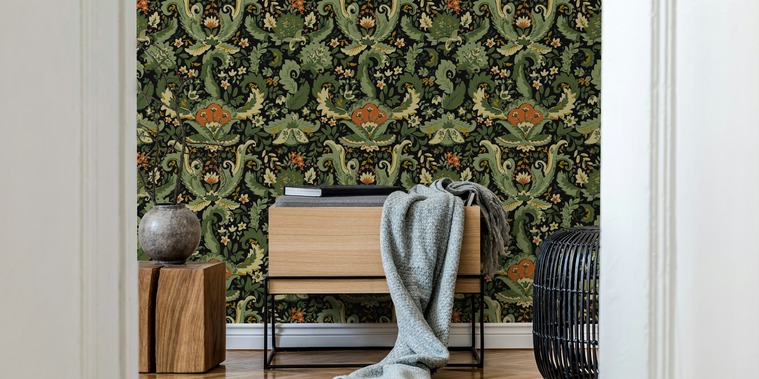 Bohemian foliage wallpaper in a room