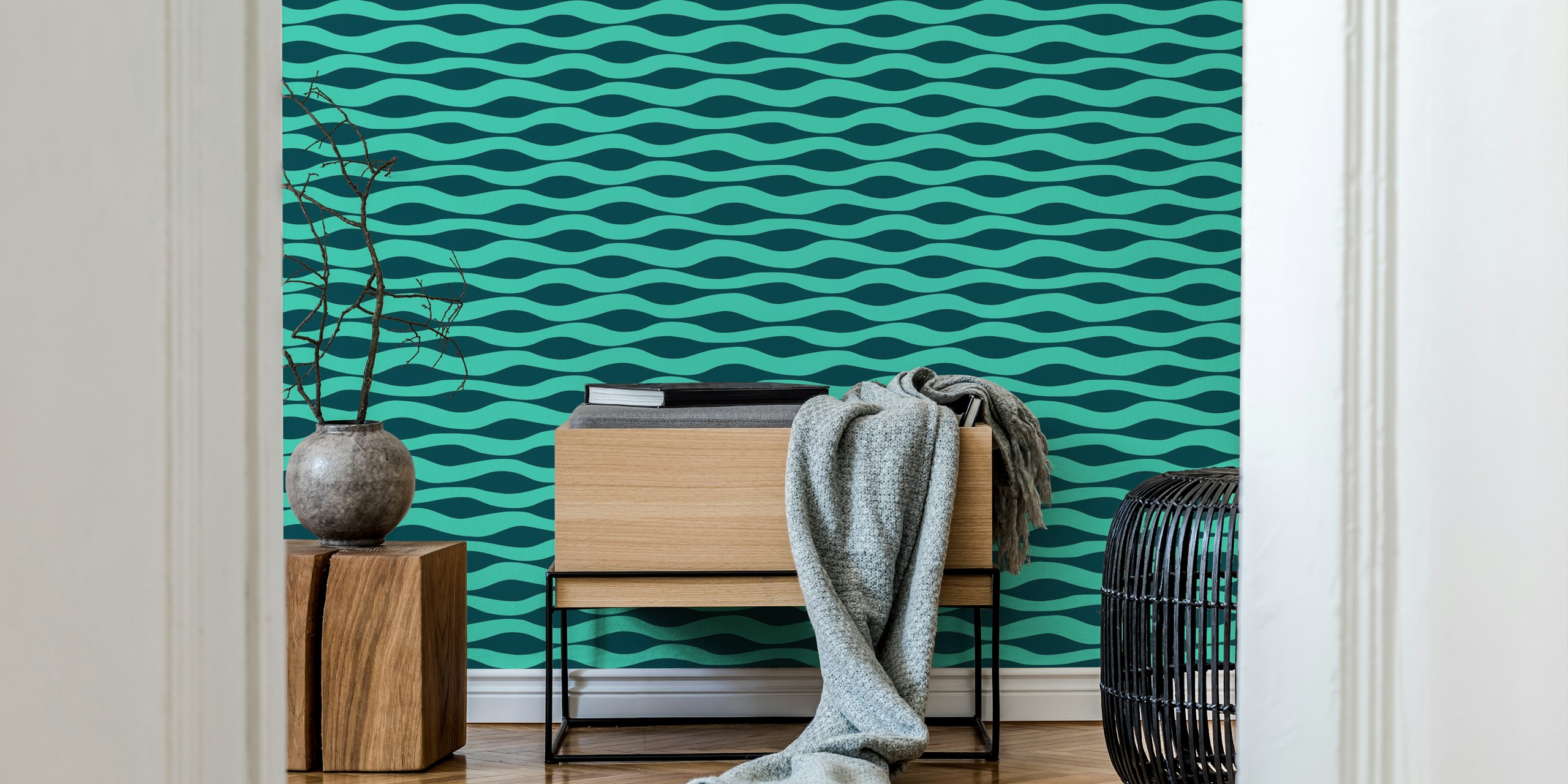 Ταπετσαρία Ripples Abstract Stripes σε ένα δωμάτιο