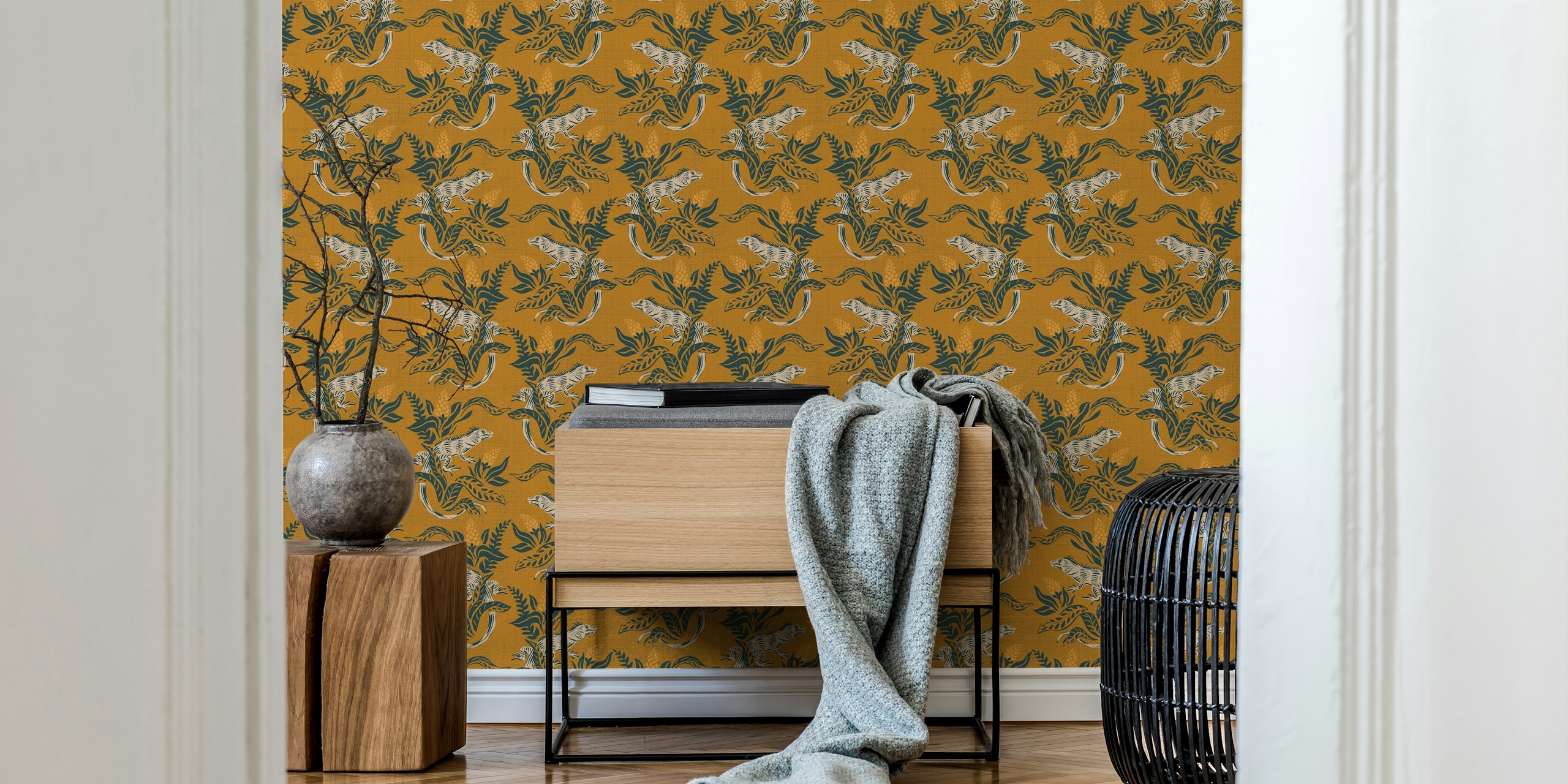 Iguana Oasis wallpaper in a room setting