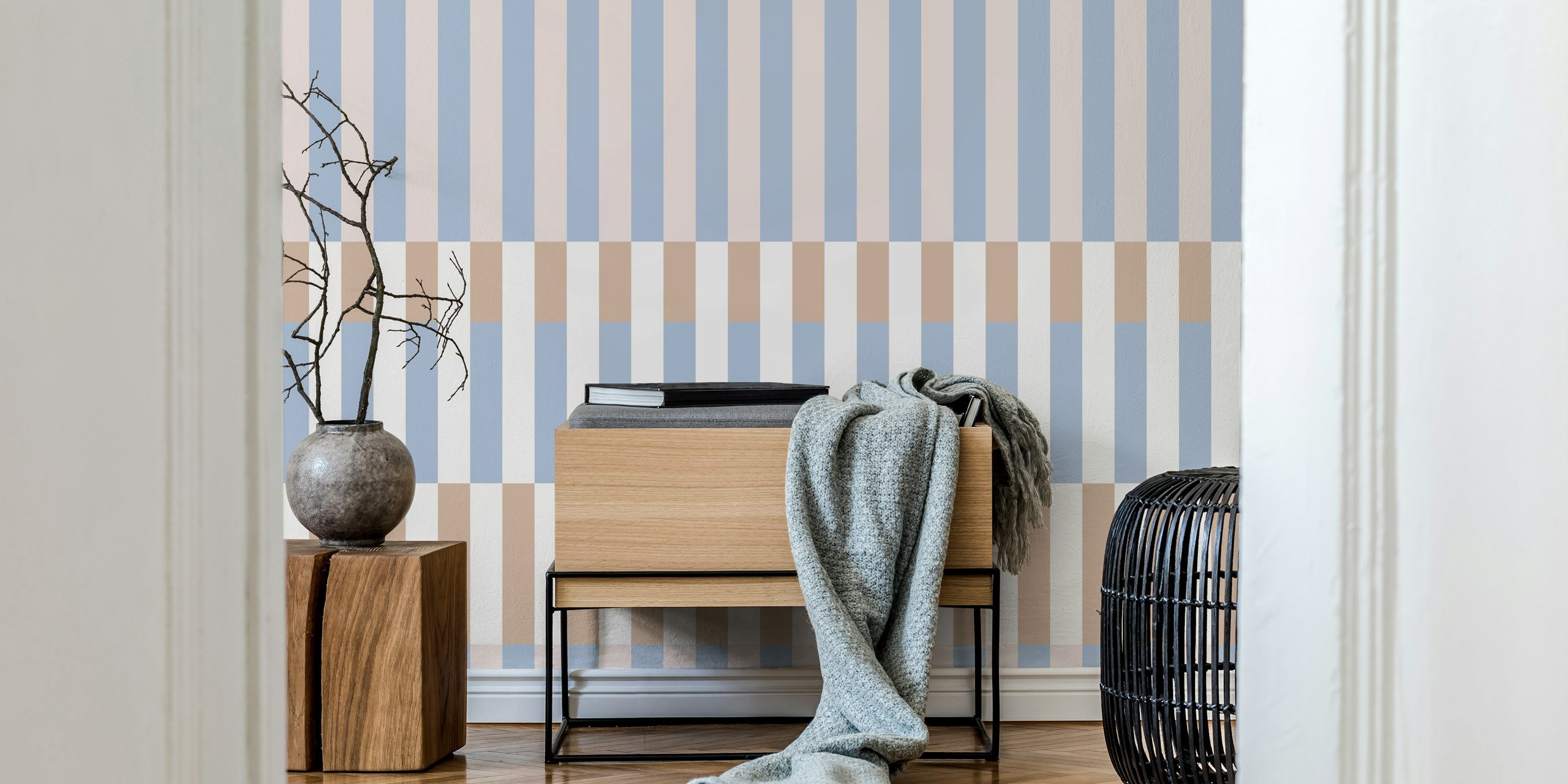 Tile Stripes Blue Greige wallpaper sample