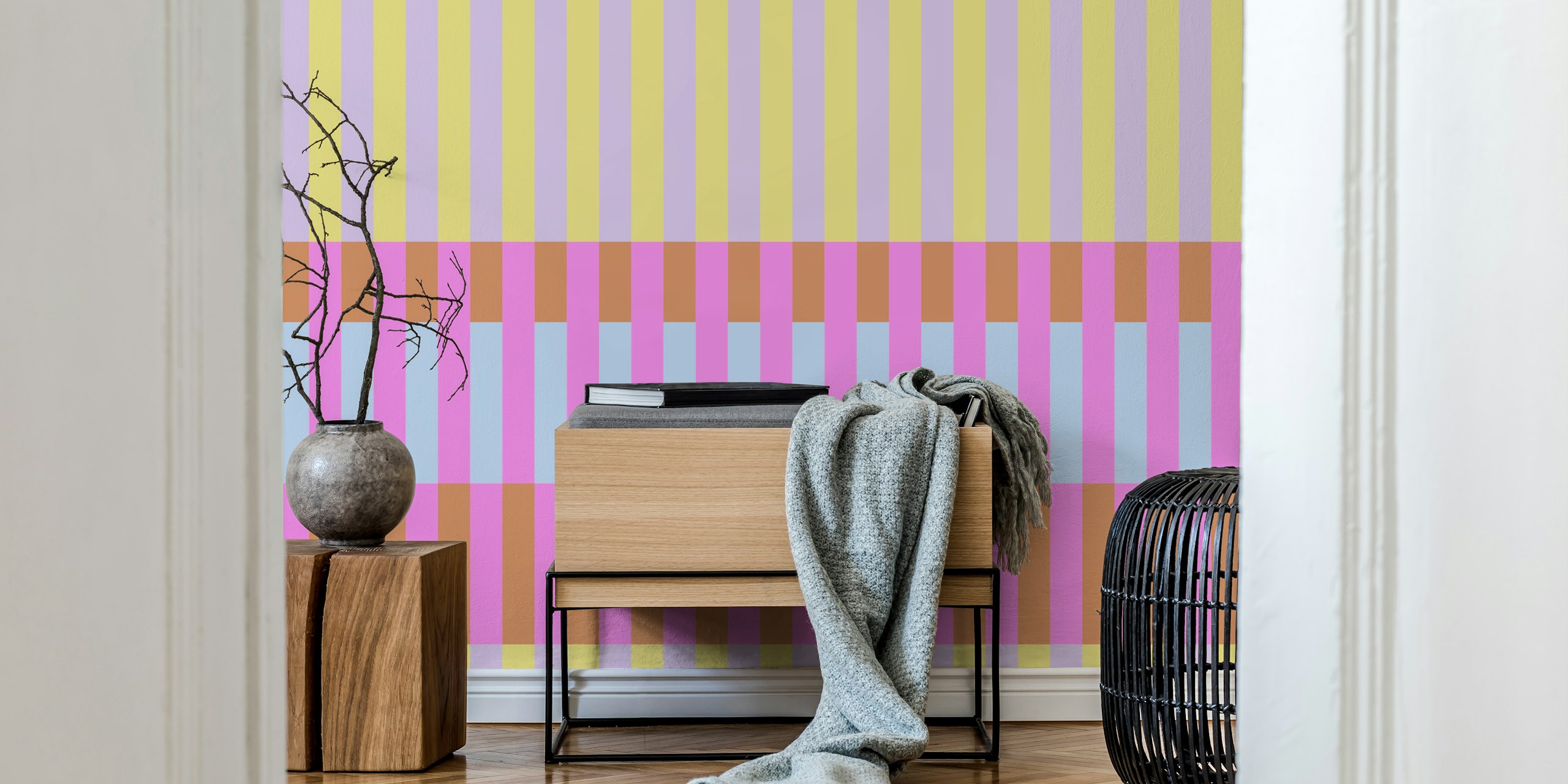 Carta da parati Tile Stripes gialla e rosa