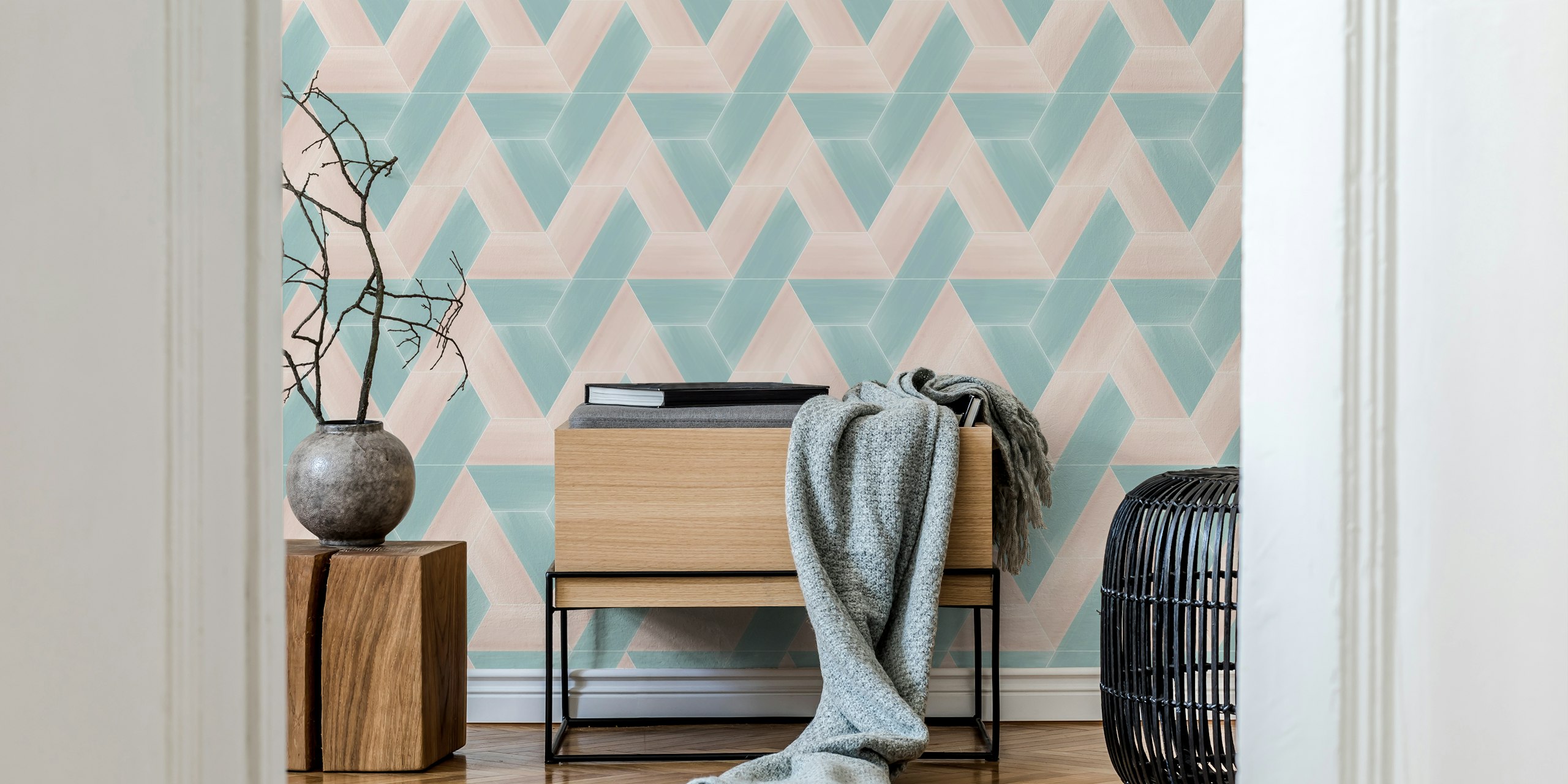 Carta da parati Playful Hexagon Glazed Tiles in una stanza