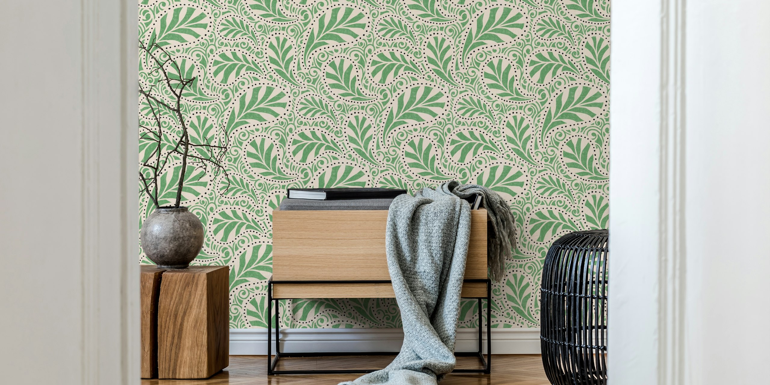 Papel pintado con patrón Calanthia en una habitación