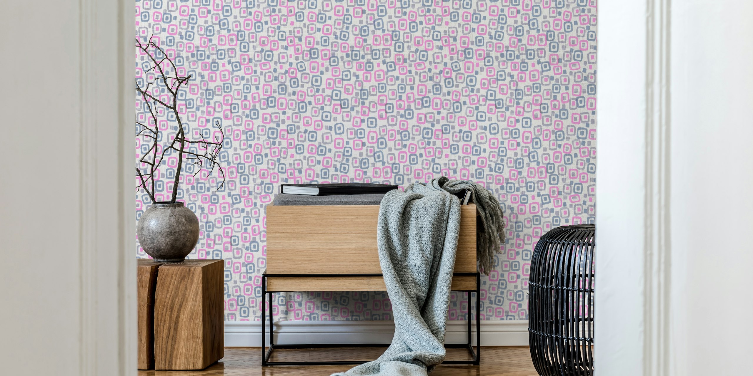 Papel tapiz boho chic con bloques coloridos