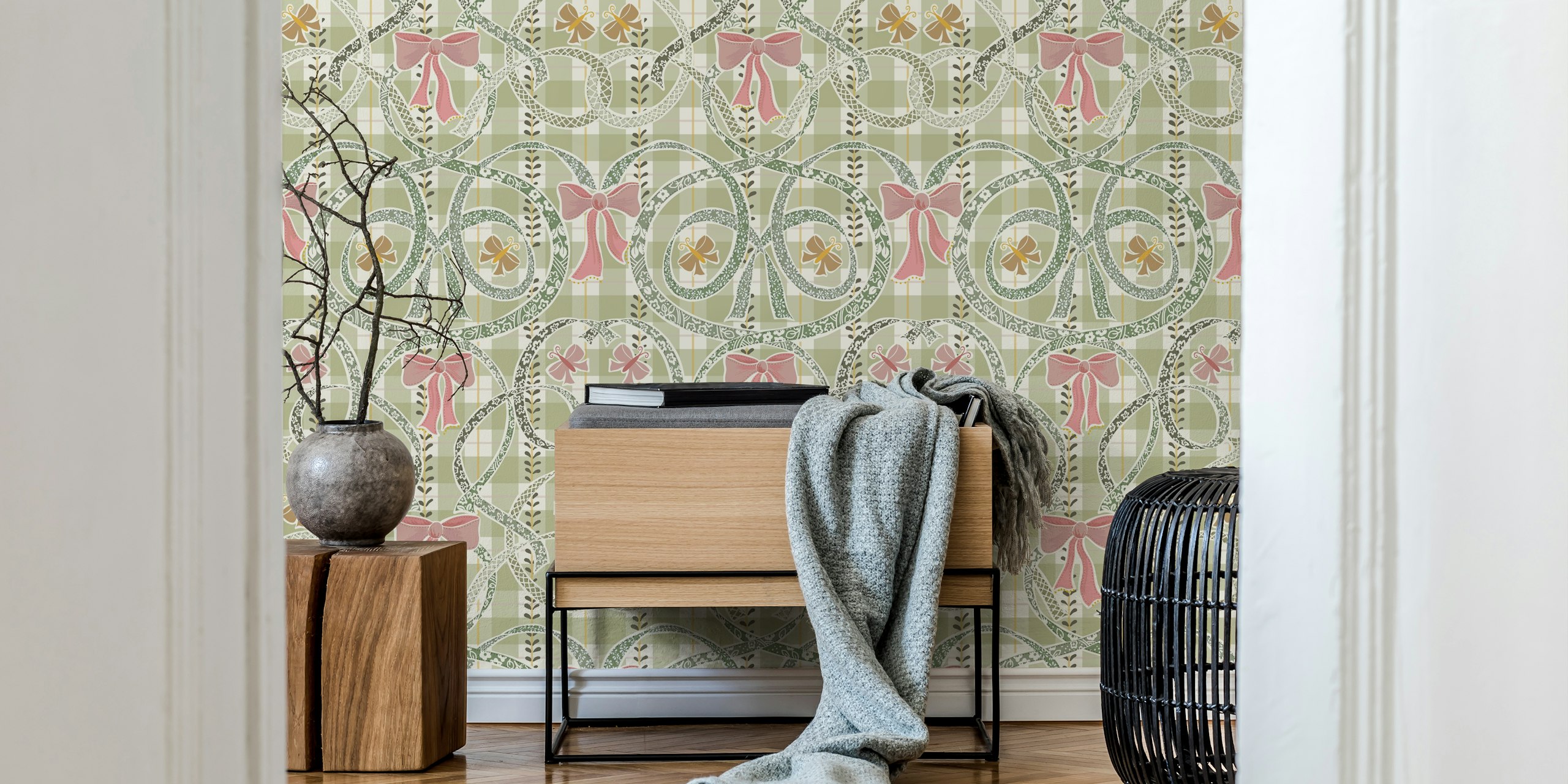 William Morris ribbons and bows sage Tapete