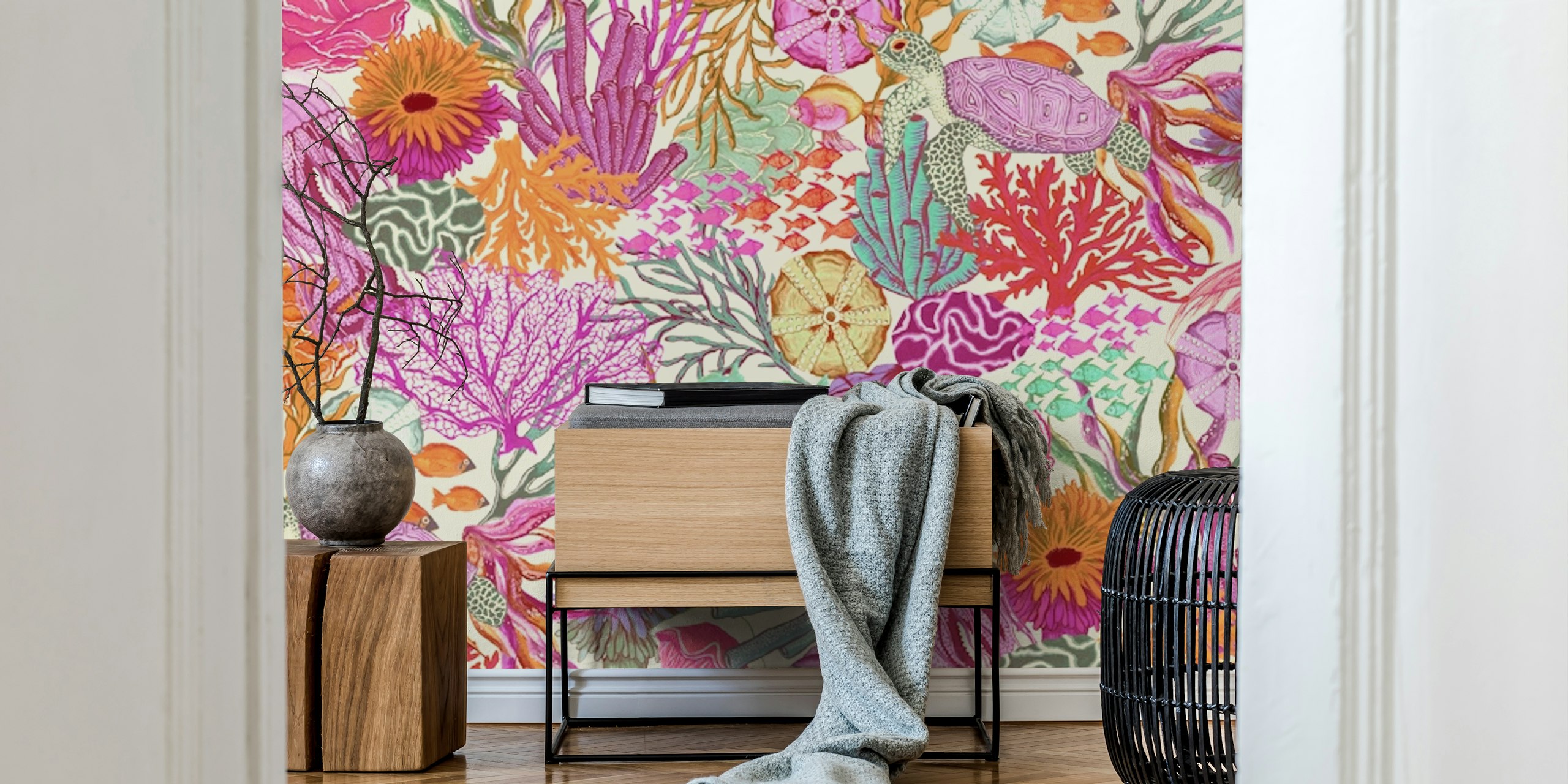 Kolorowa tapeta z życiem morskim do dekoracji wnętrz