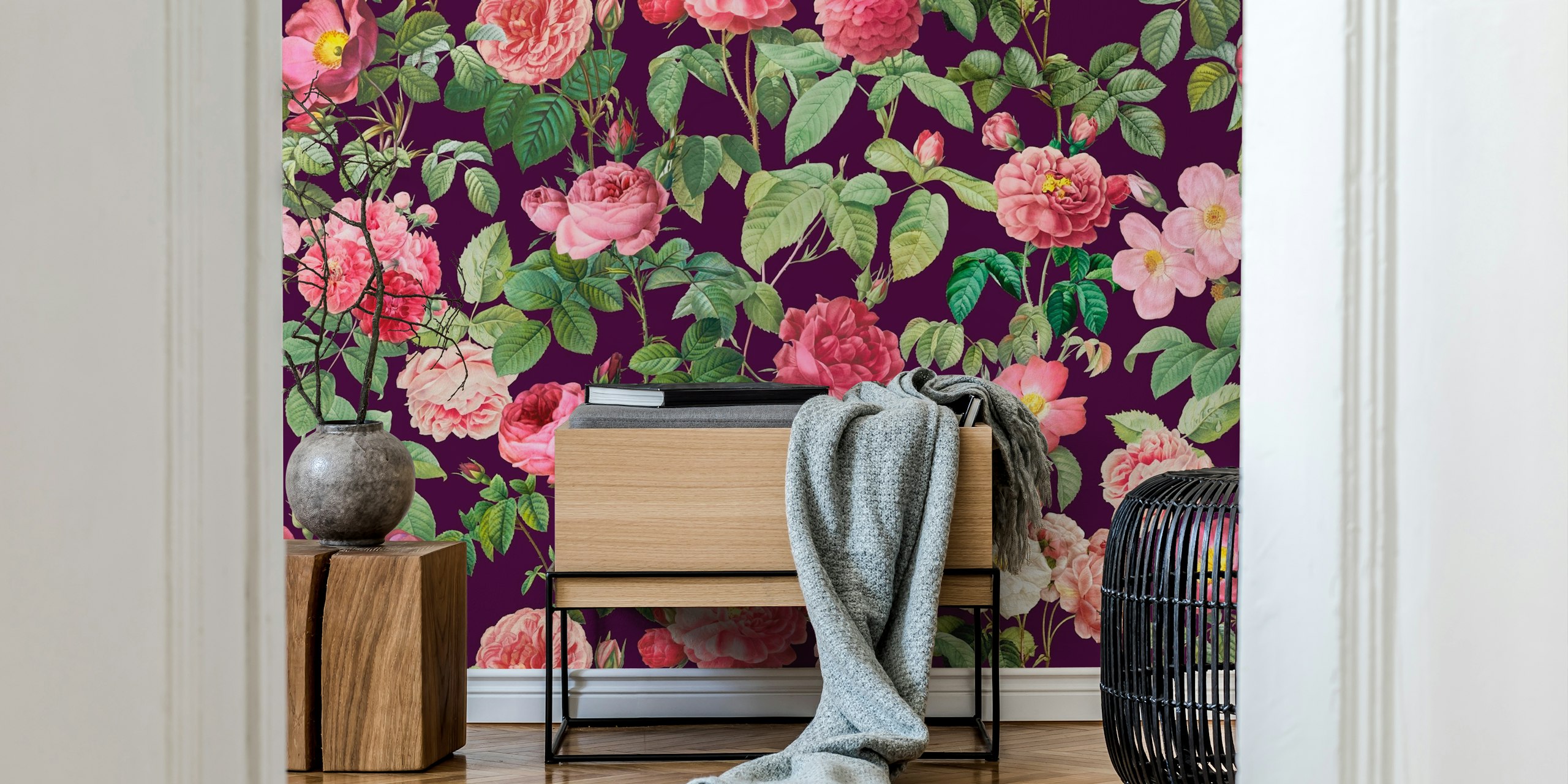 Papel de parede floral com design de Pierre-Joseph Redoute French Roses