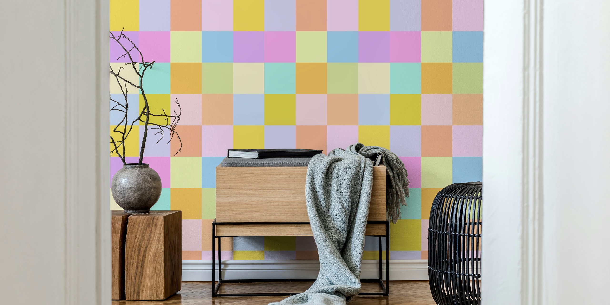 Pastel checkerboard pattern in soft colors wallpaper