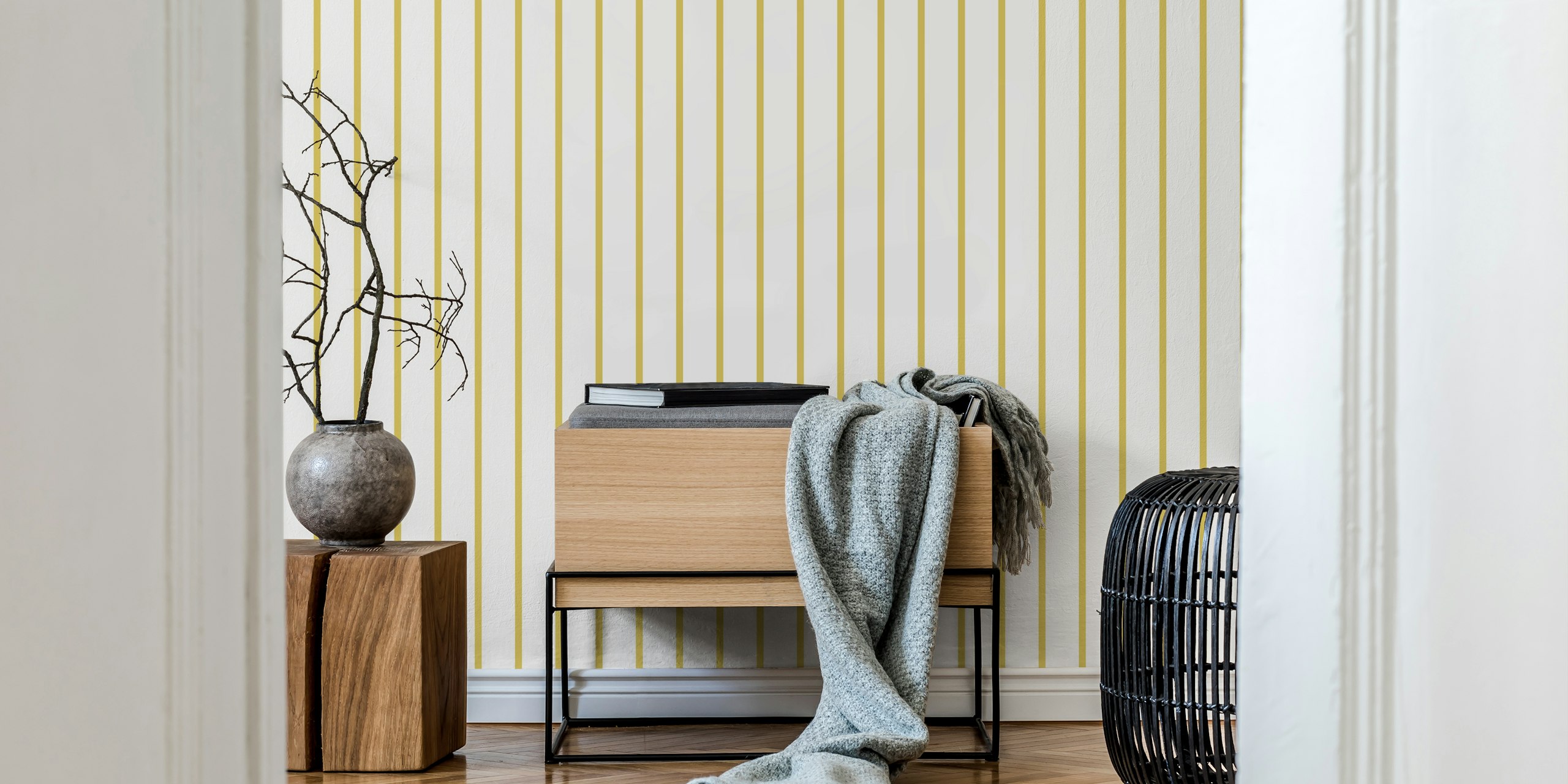 Beige and sulfur green vertical stripes wall mural