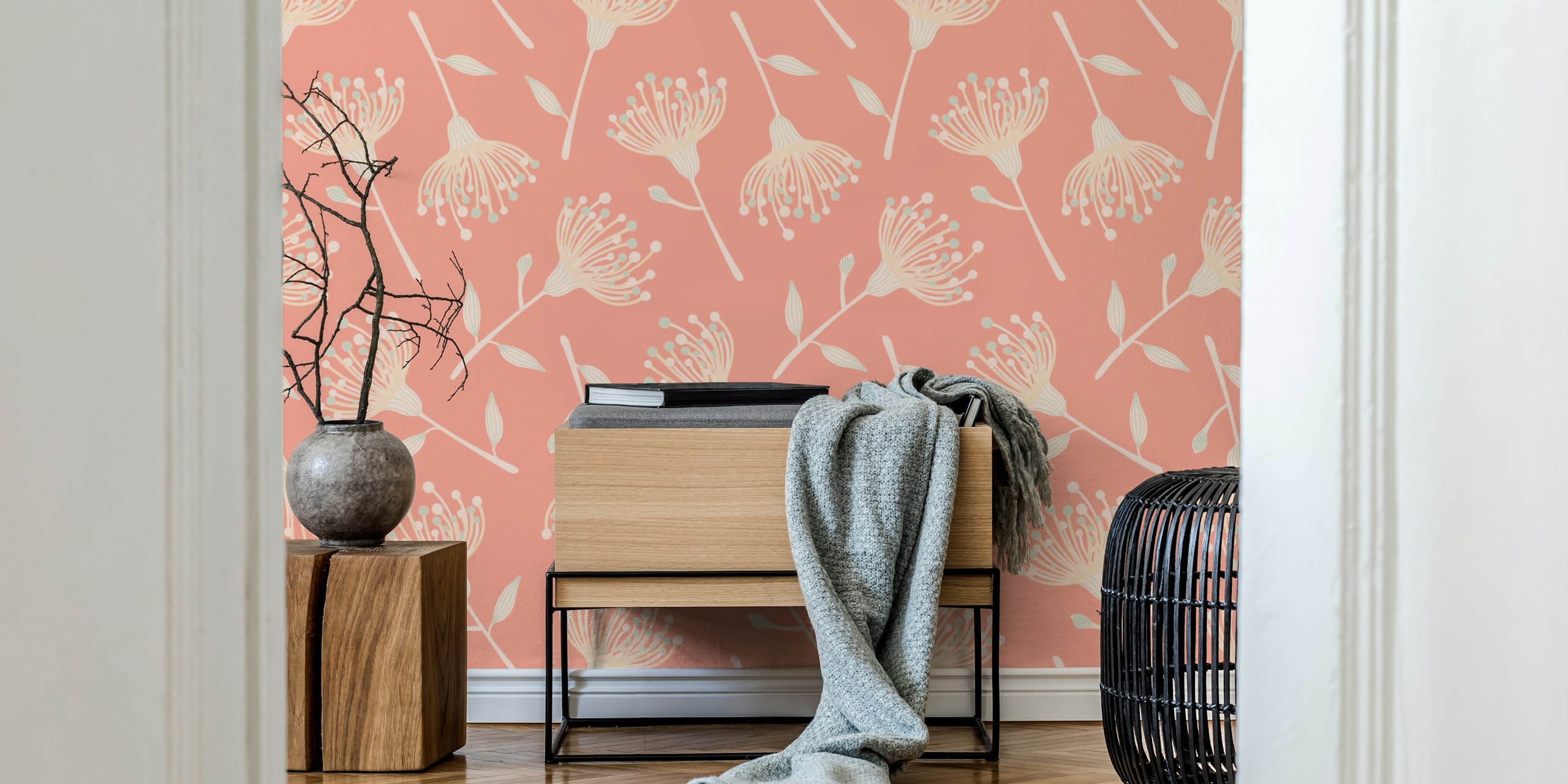 Eucalyptus floral wallpaper in a room