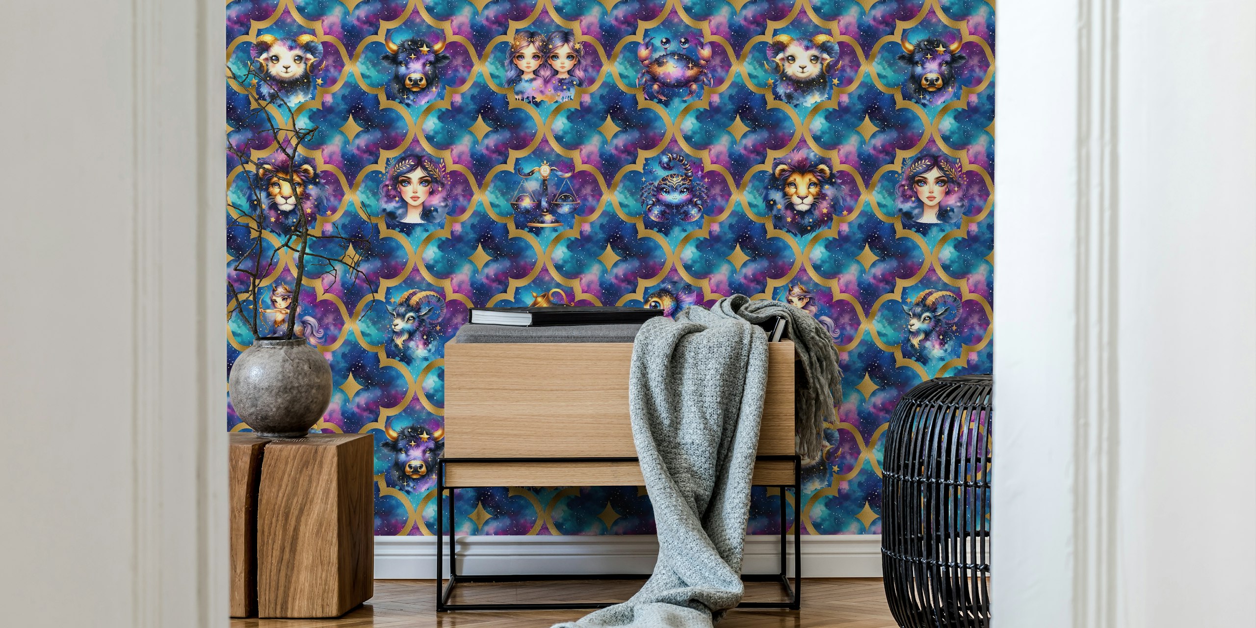 Galaxy Zodiac wallpaper in a room