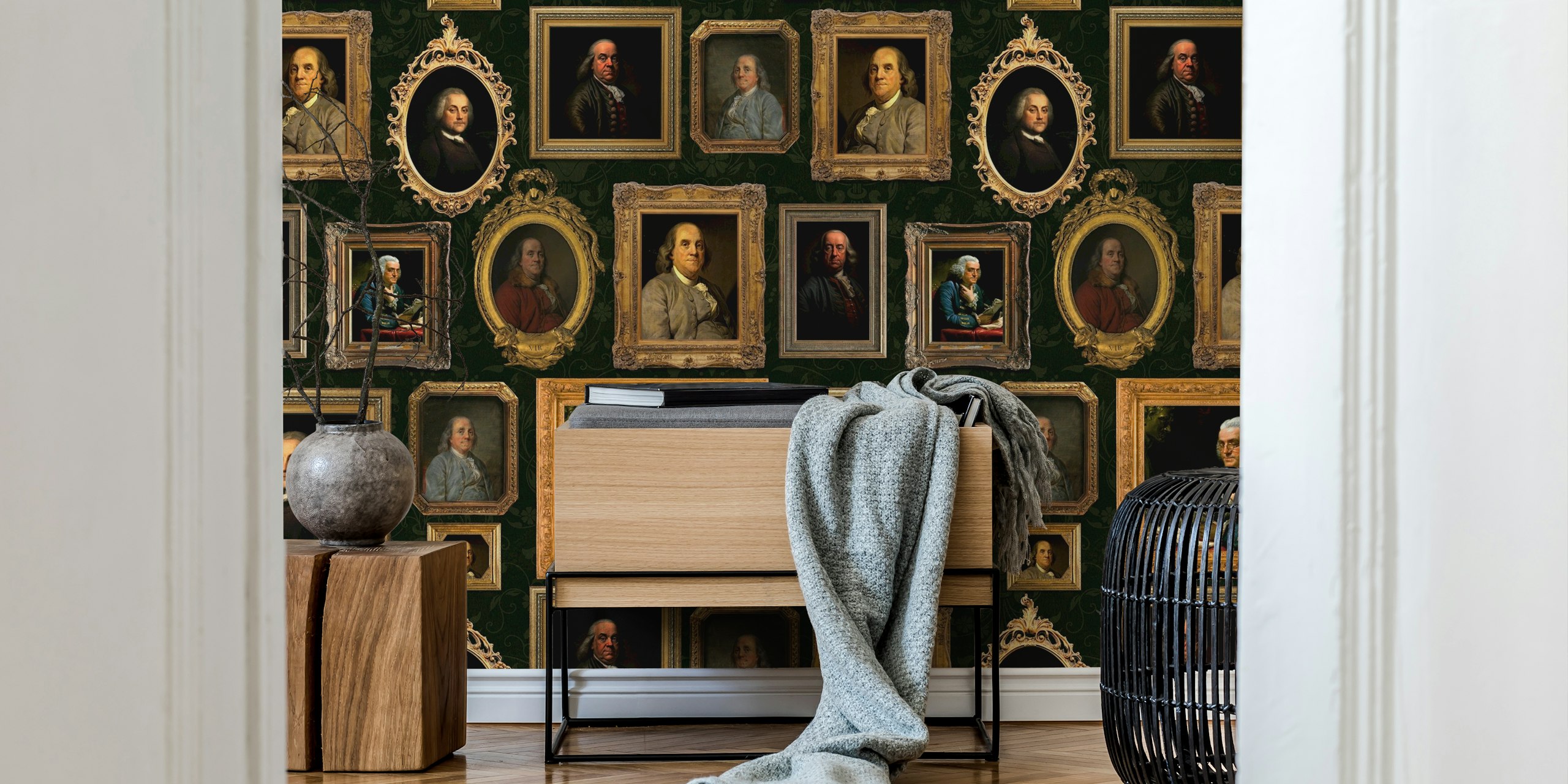 Museum Wall behang met portretten van Benjamin Franklin