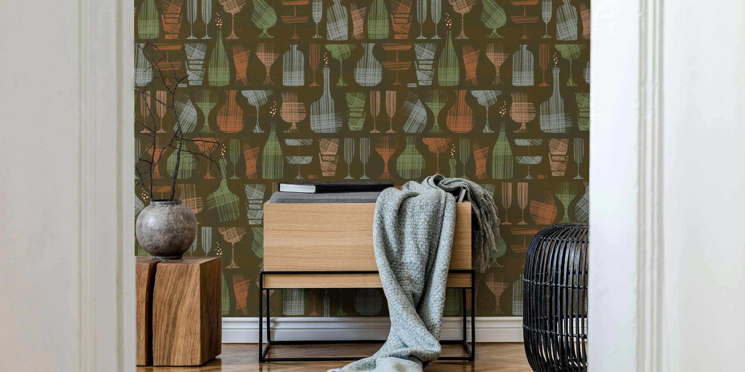 Tamnosmeđi tapet s Drinking glasses and bottles XL – dark brown