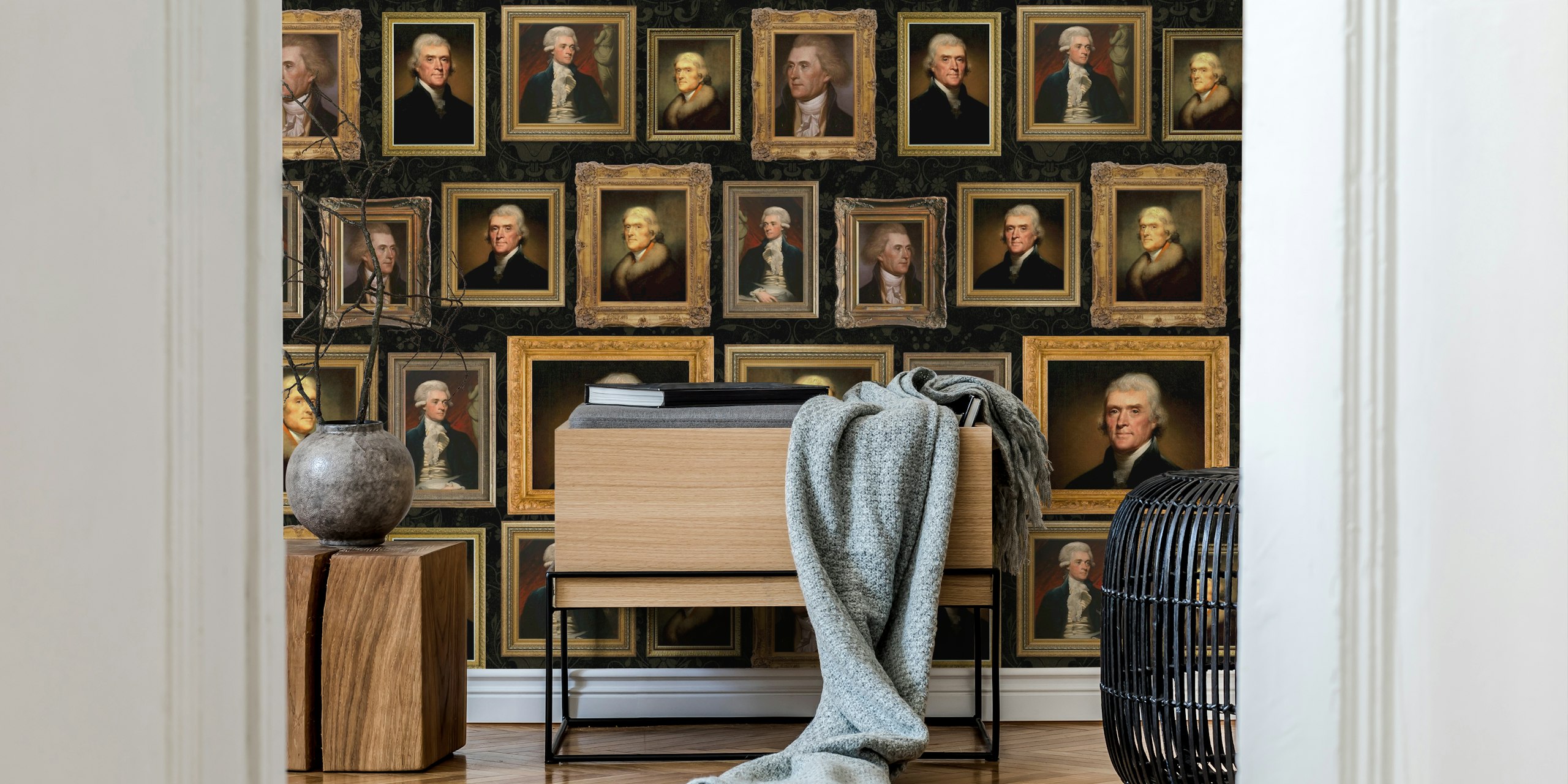 Behang met portretten van Thomas Jefferson