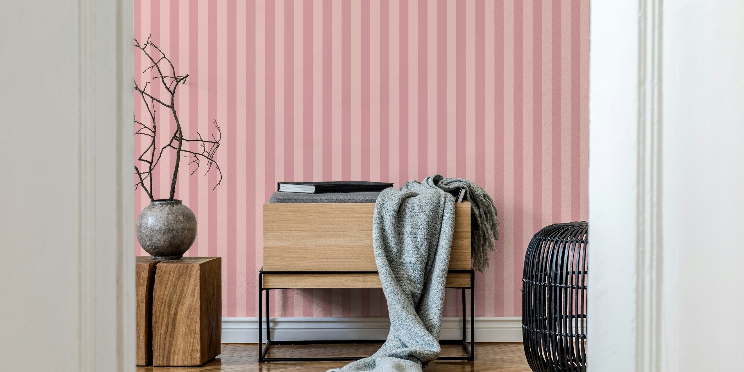 Mauve 1 Stripes wallpaper displayed in a room