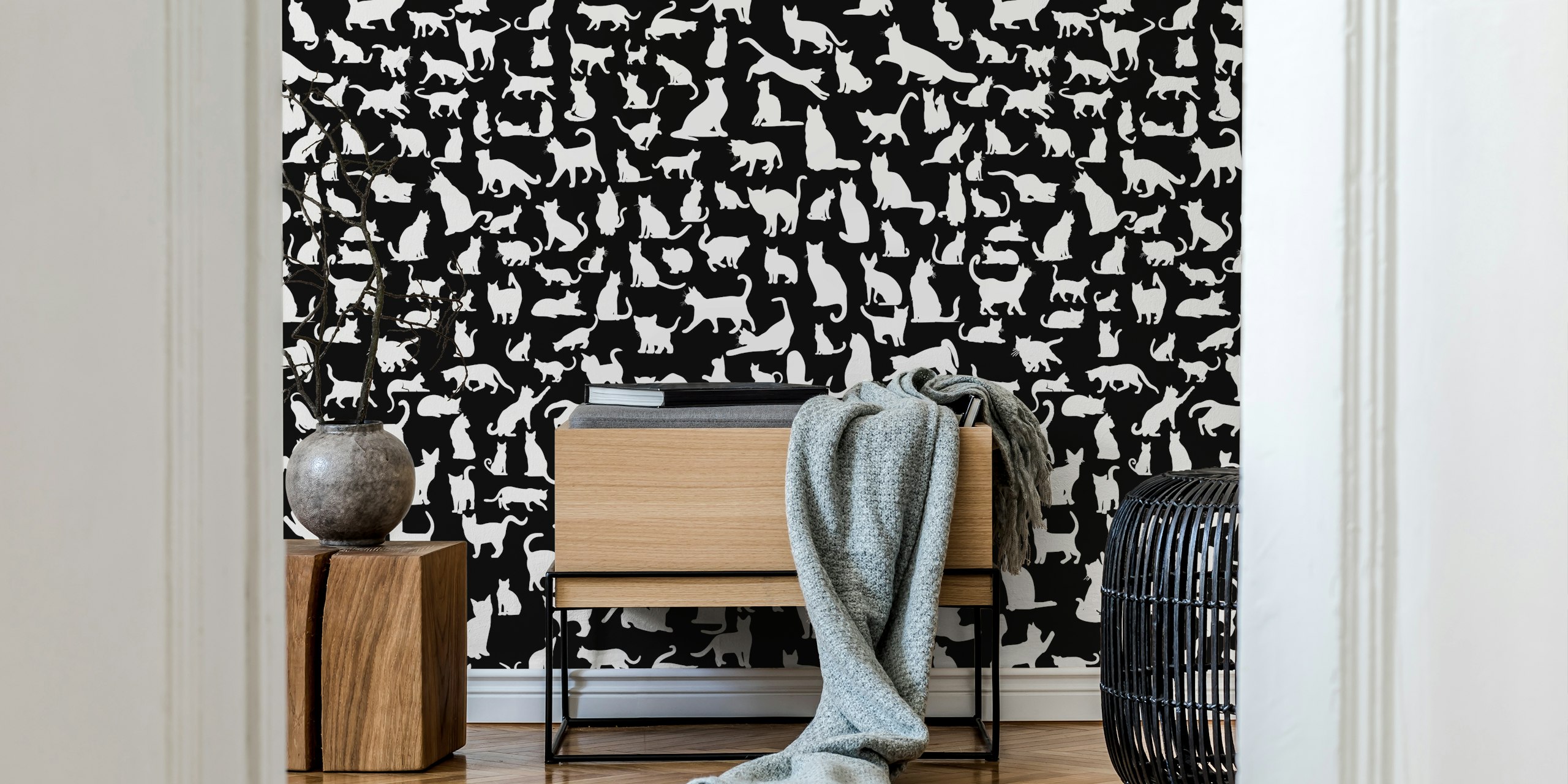 Cats silhouettes wallpaper in a room