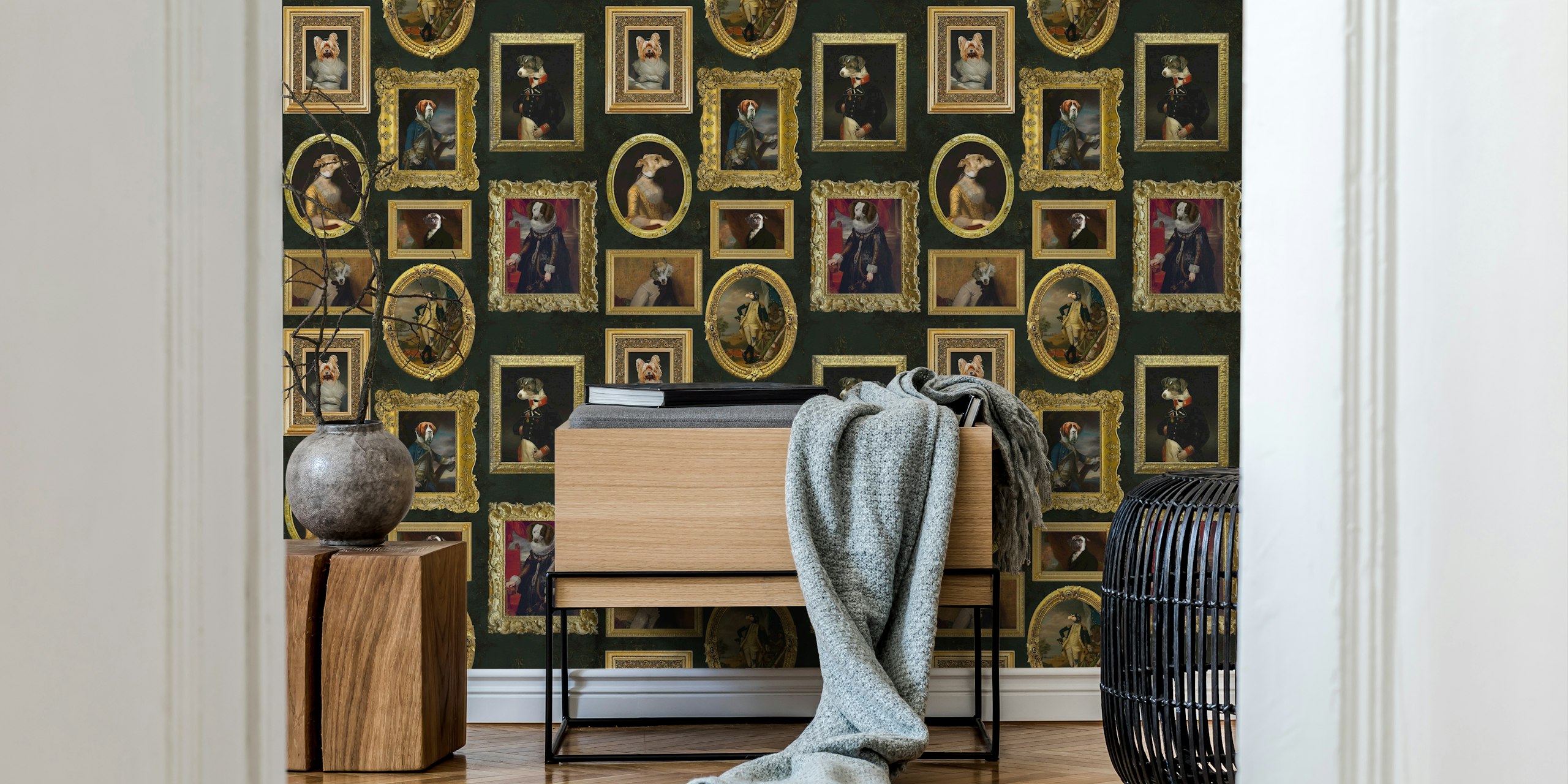 Whimsical dogs wallpaper in a room