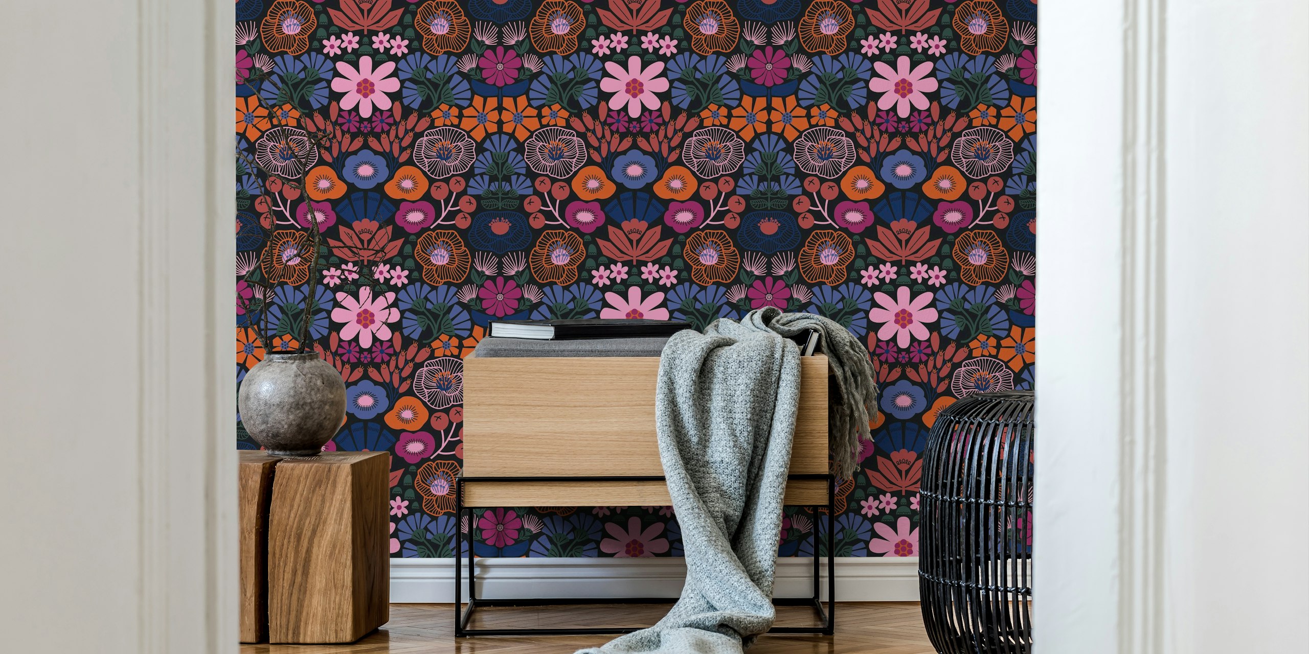 Modern Folk Art Damask tapetdesign