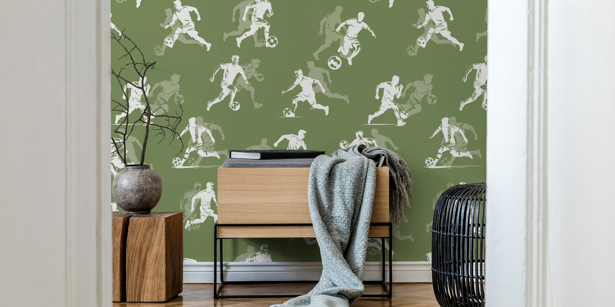 Soccer players wallpaper in a room