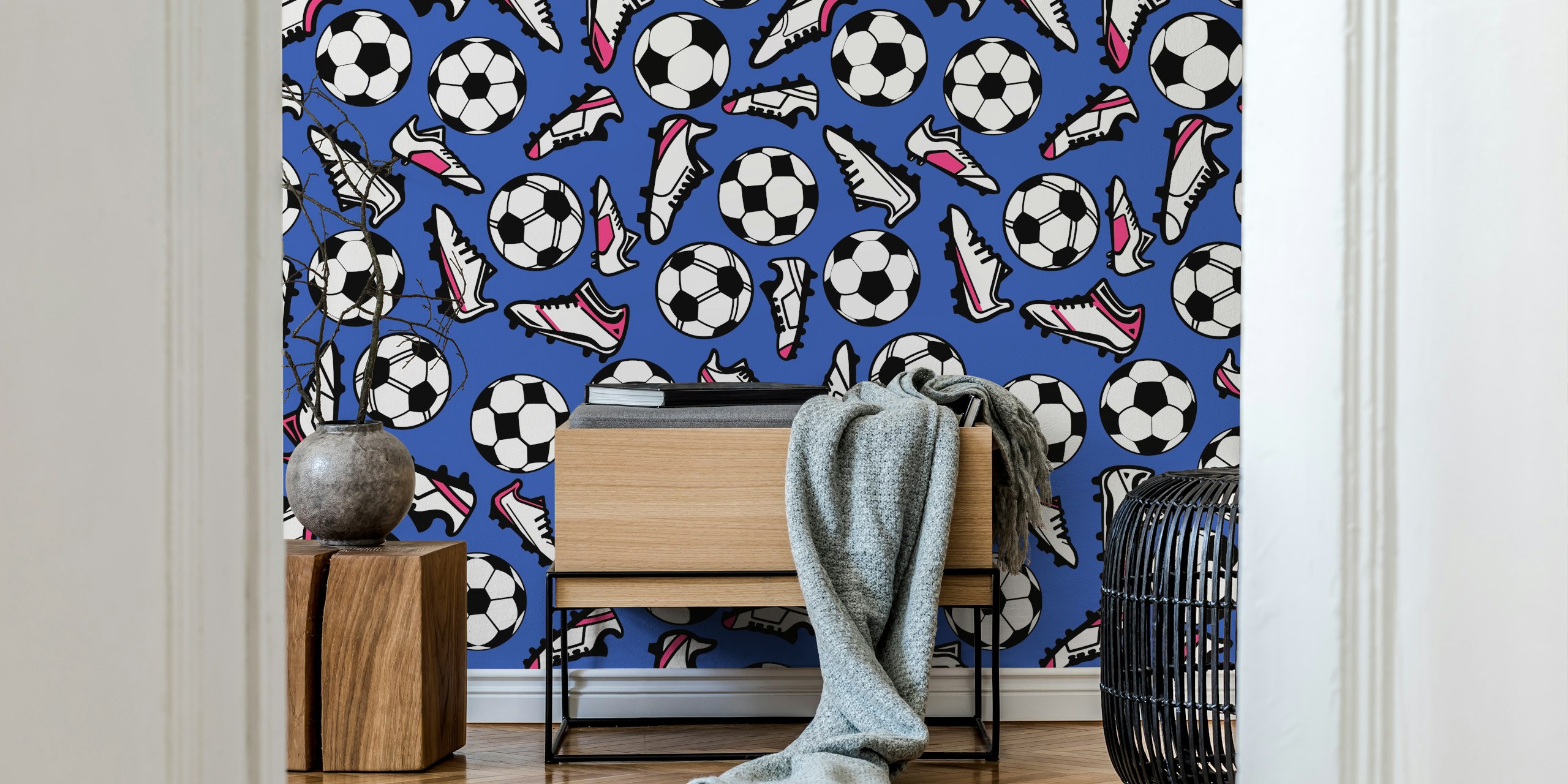 Wallpaper design with soccer cleats and balls