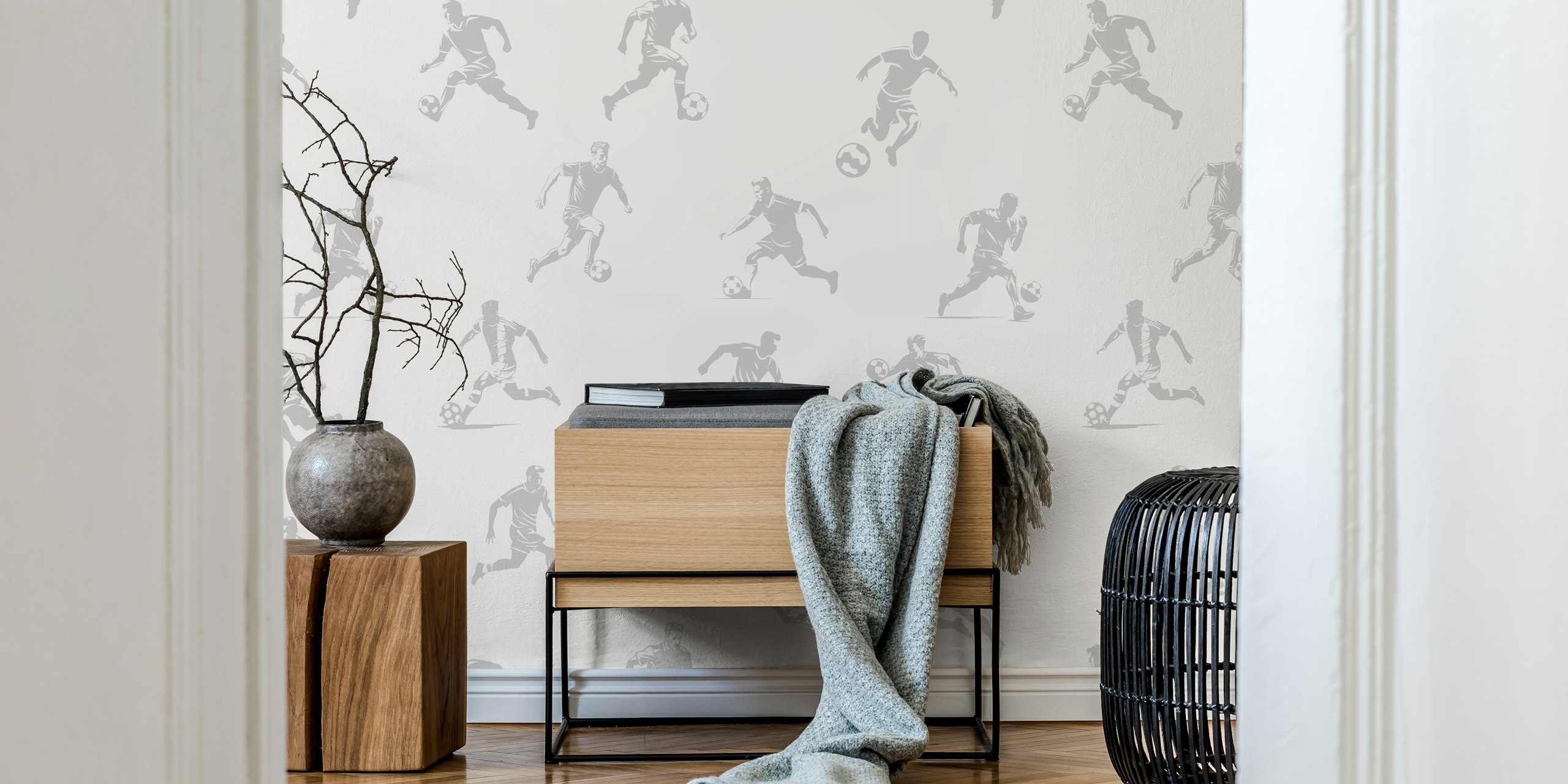 Soccer players wallpaper pattern in a room