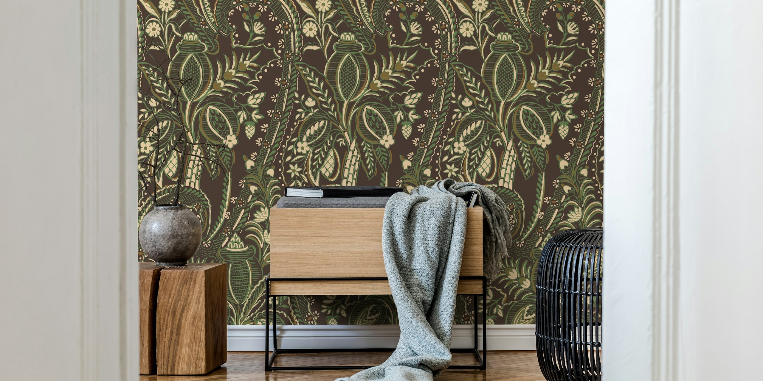 Papel tapiz botánico Bohemian en una habitación