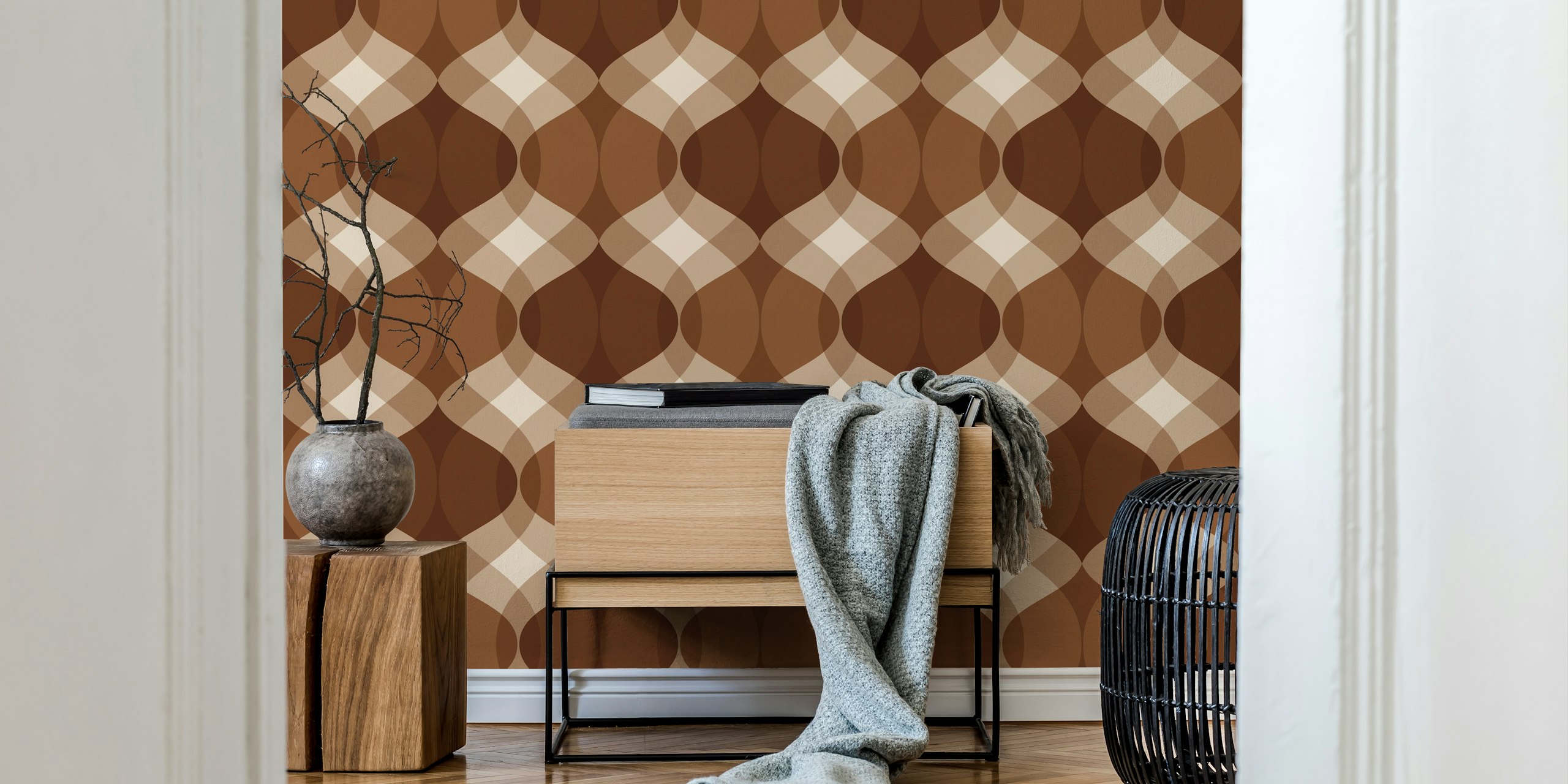 70s Ogee Chocolate tapet i et rom