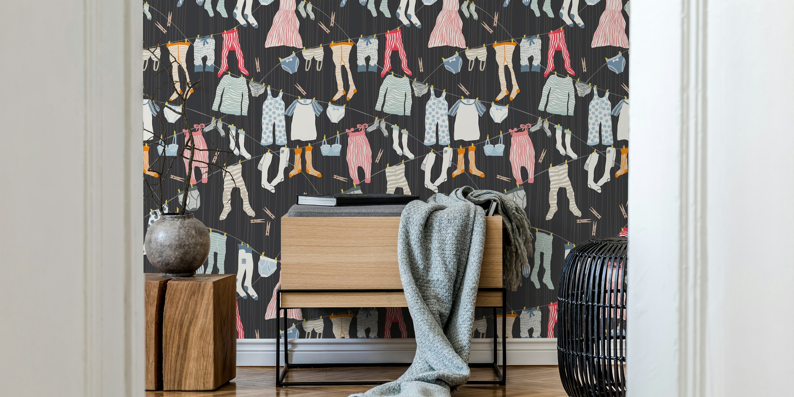Mörk kol tvättstuga wallpaper design