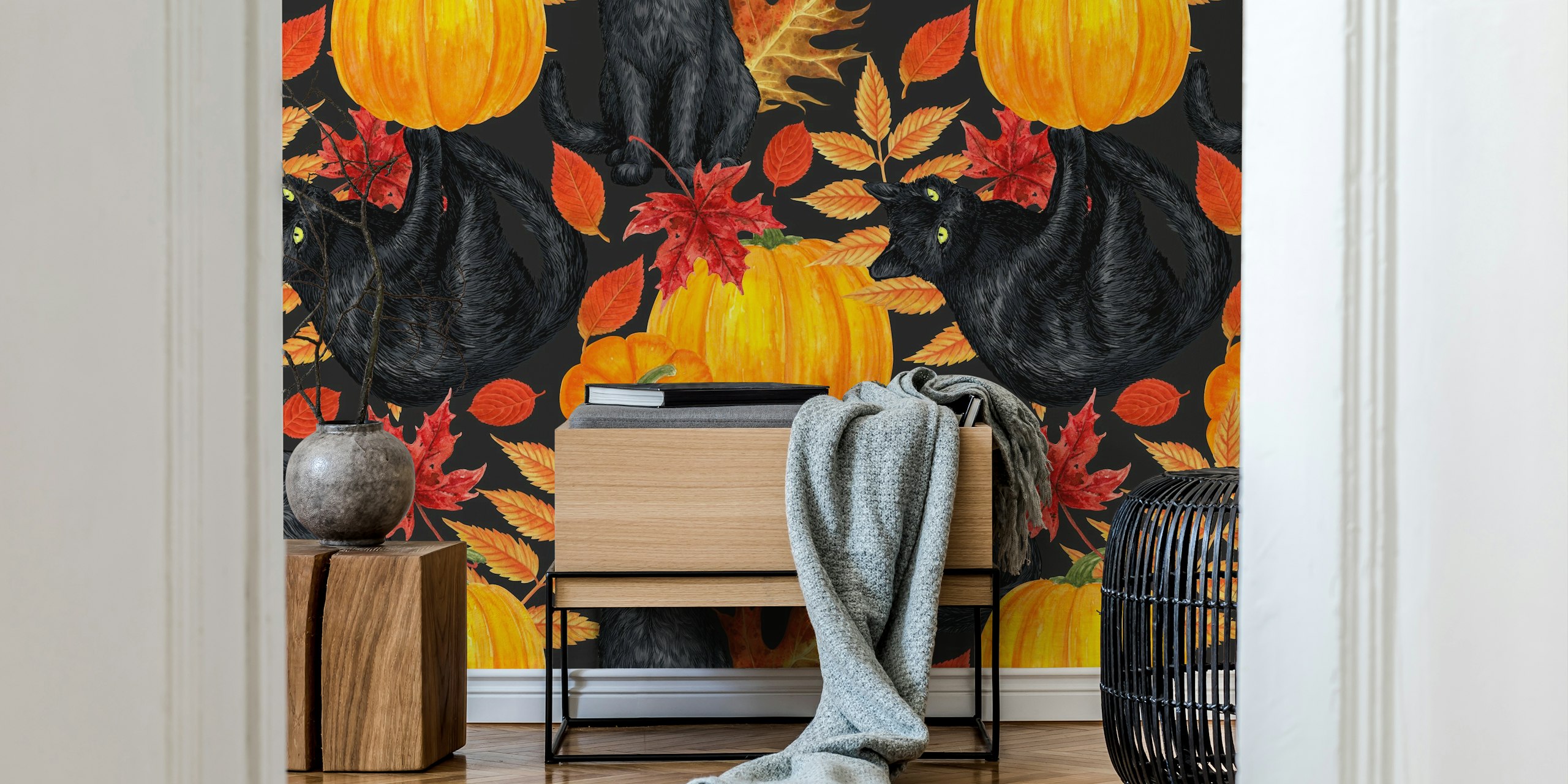 Black cats and pumpkins tapet i et rum