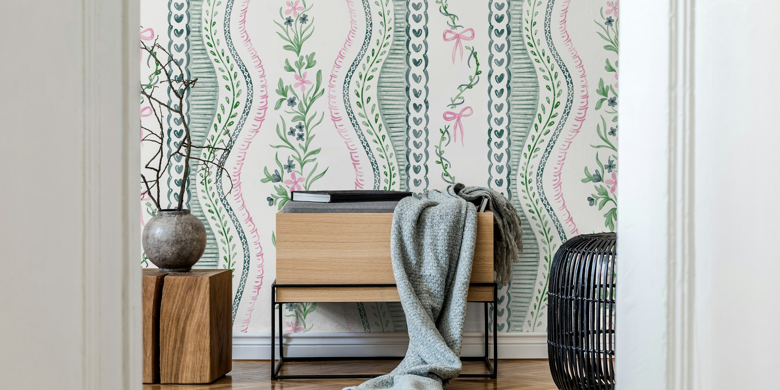 Preppy Grandmillennial Delight wallpaper in a room