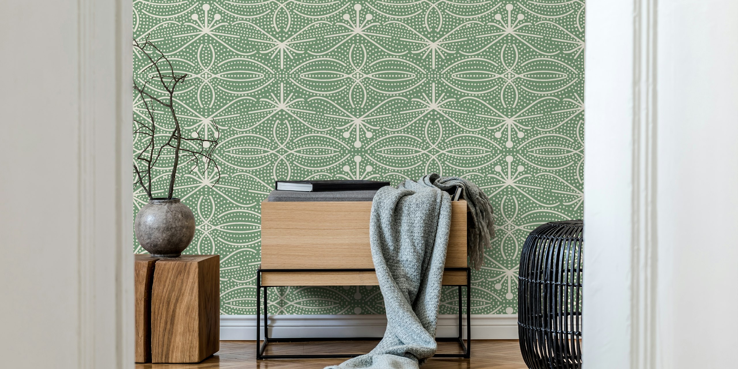 Ταπετσαρία Bohemian Chic Leaves σε ρύθμιση δωματίου