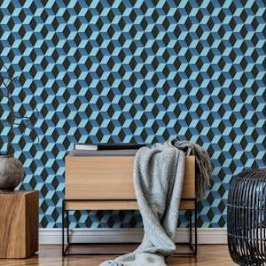 Abstract Modern Geometric Cubes Blue Shapes