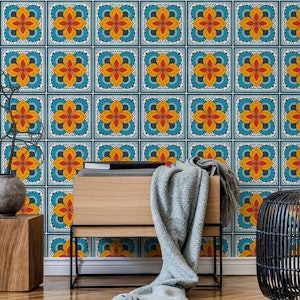 Talavera inspired tiles, orange,blue,white