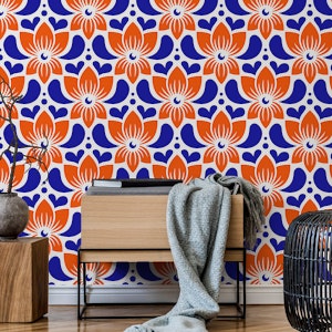 Blue and Orange Fleur Vintage Pattern