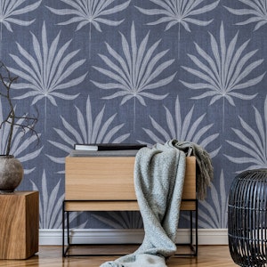 Refined Boho Coastal Palm Frond Denim Blue