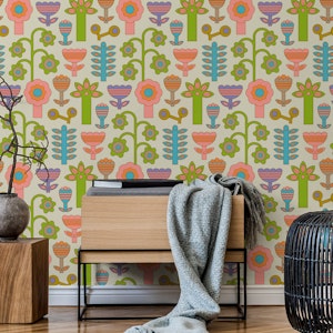 Magic Garden Fun Retro Flowers Warm Pastels