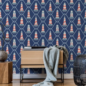 Striped Lighthouses Coastal Chic Navy blue