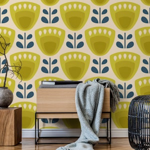 Mid-Century Tulips in Green - L