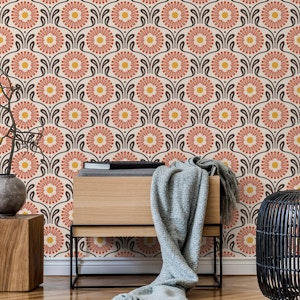 Retro Ornate Daisy in Red Brown - S
