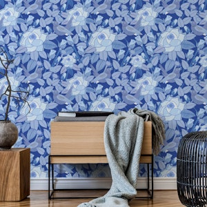 Blue Rose and Bird Garden Pattern