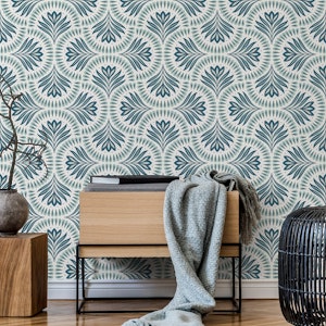 block print scallops - navy blue and mint