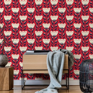2680 A - folk flowers pattern, red
