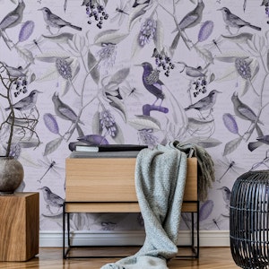 Vintage Magnolia Flowers And Birds Purple