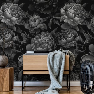 Moody Baroque Velveteen Flowers Grey