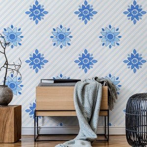 Diagonal stripes with blue florals