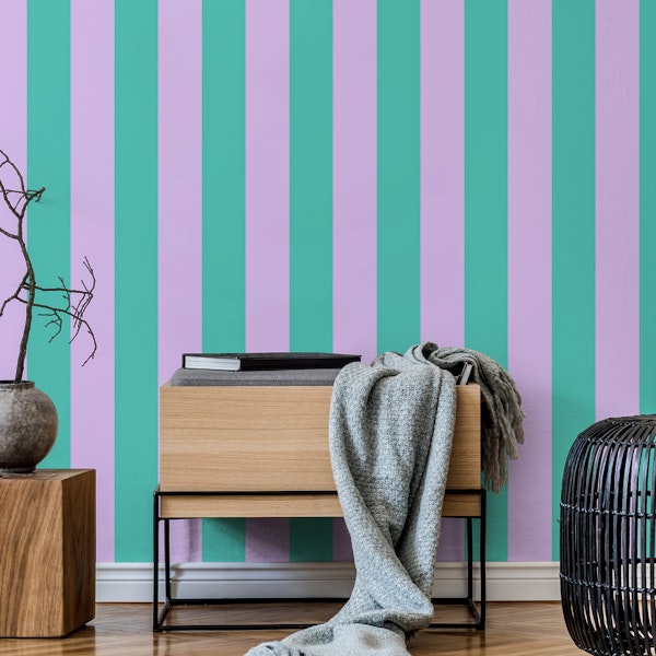 Lilac and teal green awning stripe